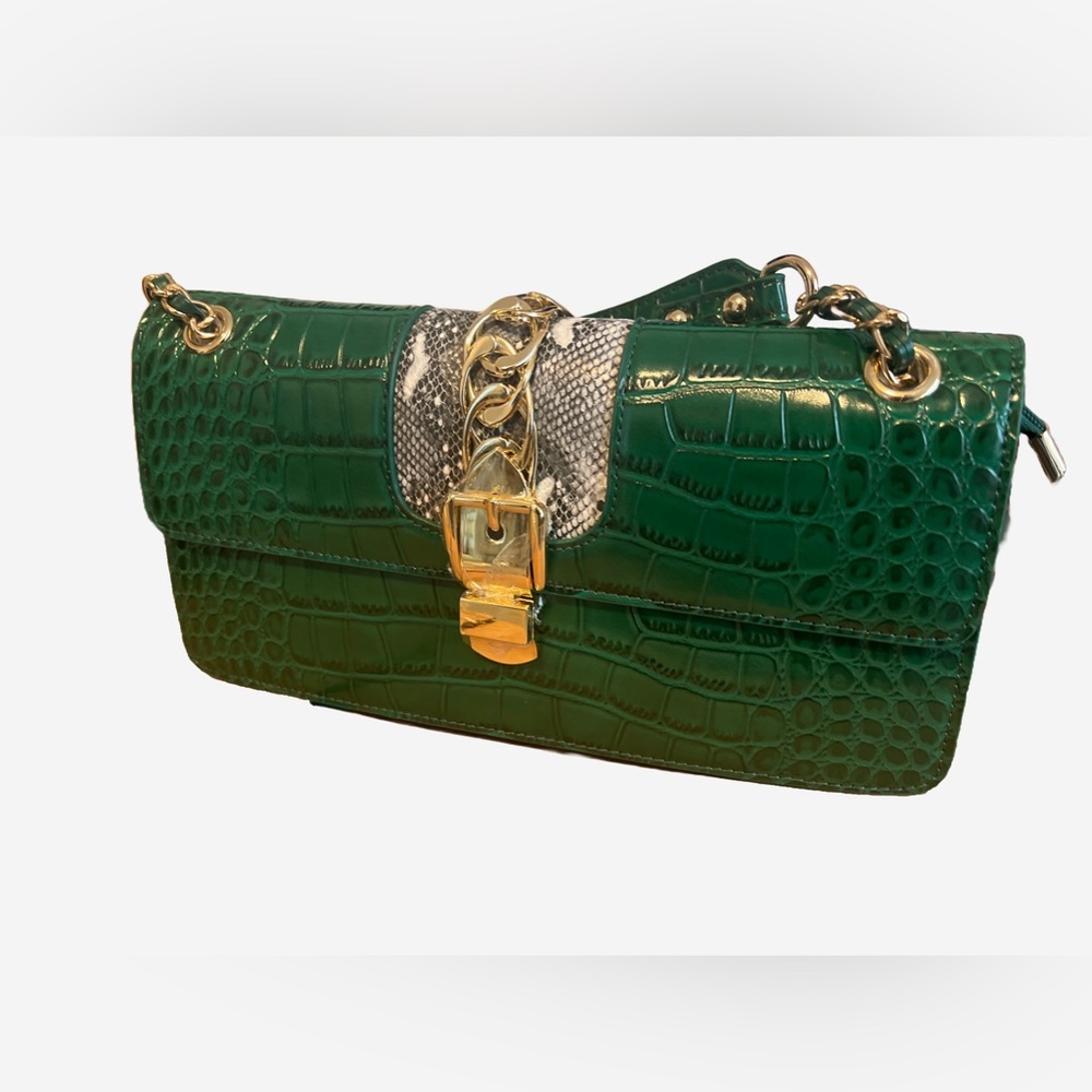 Genuine Leather Women's Shoulder Underarm Handbag Croc/Snakeskin Detailed ~ NWT